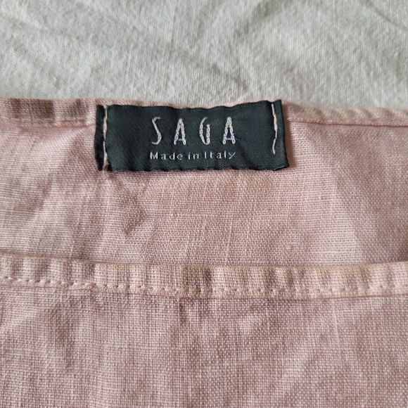 Saga Linen Cropped Tunic Blouse Womens One Size Soft Pink Lagenlook Ruffle Hem - Picture 3 of 8